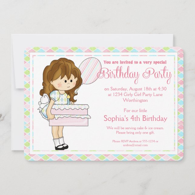 Little Girl Birthday Party Einladung Girly Girl d6 (Vorderseite)