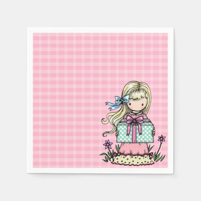 Little Girl Birthday Party Pink Kariert Napkins Serviette (Vorderseite)