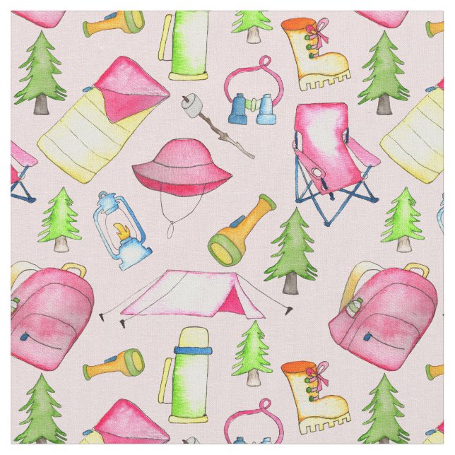 Little Girl Camping Themed Gear Pink Stoff (Nahaufnahme)