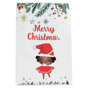 Little Girl Christmas Weihnachtsmannmütze Ballerin Mittlere Geschenktüte