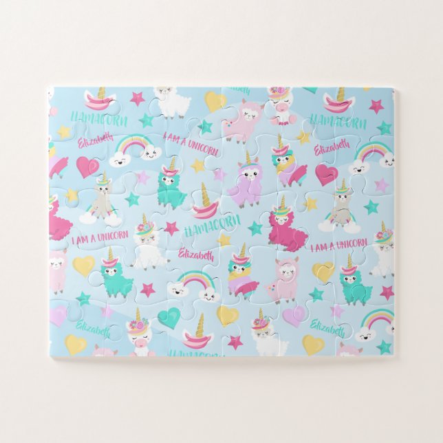 Little Girl Cute Llamacorn Pastel Pattern Puzzle (Horizontal)