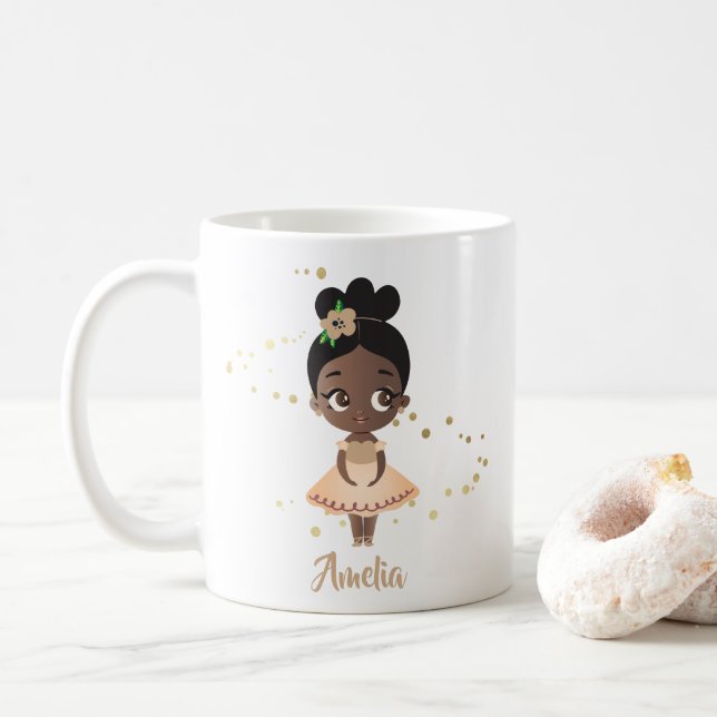 Little Girl Dancing Ballerina mit Blume, Gold Kaffeetasse (Mit Donut)