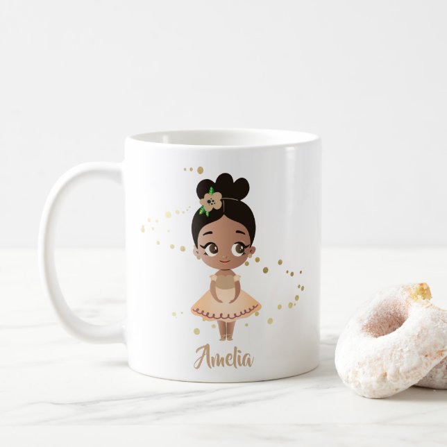 Little Girl Dancing Ballerina mit Blume, Gold Kaffeetasse (Mit Donut)