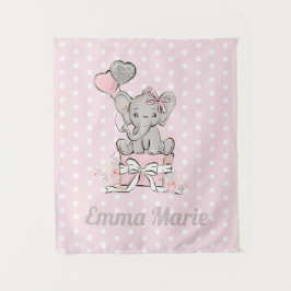 Little Girl Elephant Rosa Silberballons Name Wandteppich