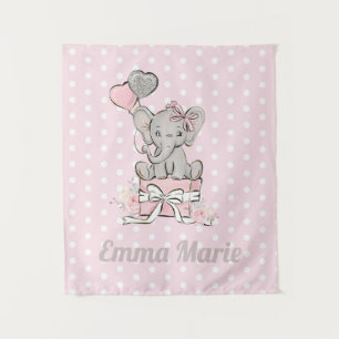 Little Girl Elephant Rosa Silberballons Name Wandteppich