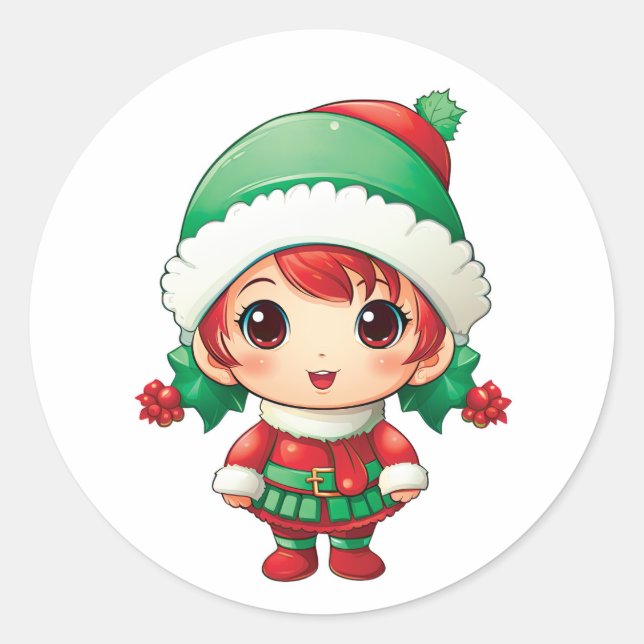 Little Girl Elf Xmas Magic Runder Aufkleber (Vorderseite)