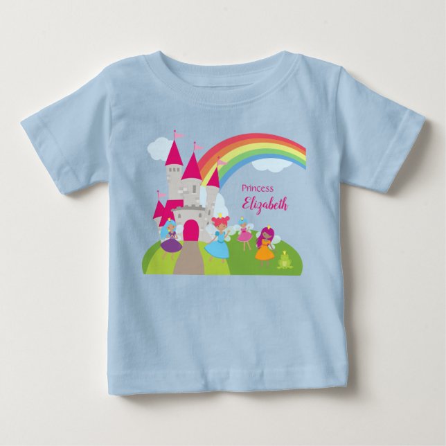 Little Girl Fairy Princess mit Regenbogen und Burg Baby T-shirt (Vorderseite)