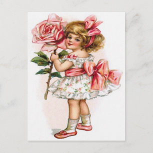 Little Girl Floral Dress Rose Muttertagskarte Postkarte