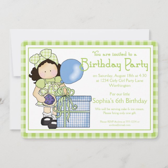 Little Girl Geburtstagsparty Einladung Country Gir (Vorderseite)