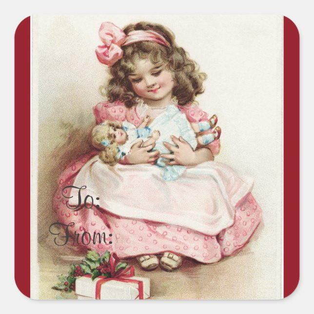 Little Girl Gift Tag Quadratischer Aufkleber (Vorderseite)