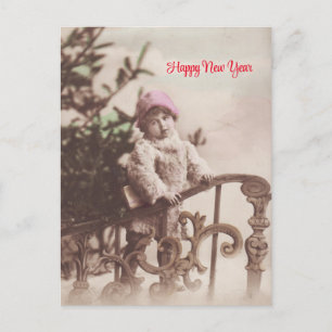 Little Girl Happy New Year Greetings Vintag Postkarte