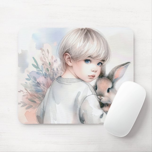 Little Girl Holding a Bunny Mousepad (Mit Mouse)
