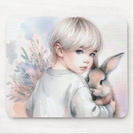 Little Girl Holding a Bunny Mousepad