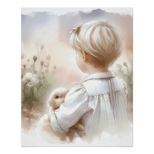 Little Girl Holding a Bunny Poster