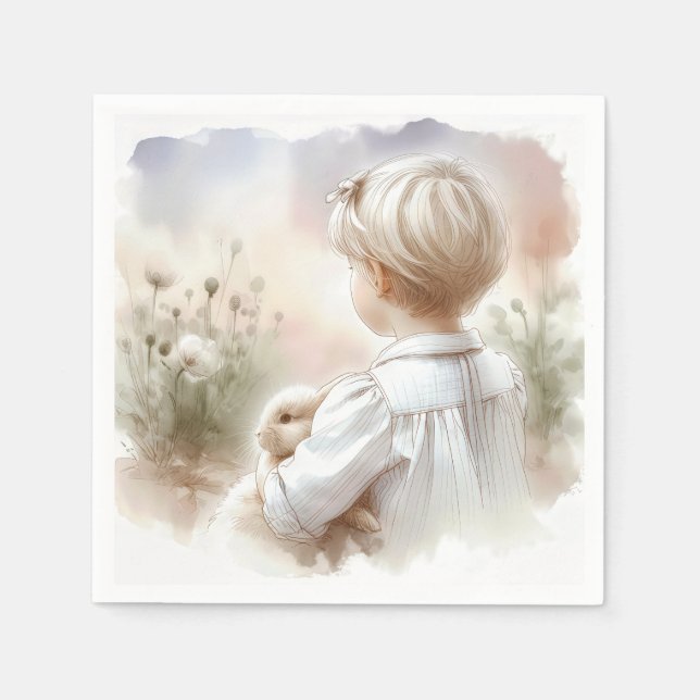 Little Girl Holding a Bunny Serviette (Vorderseite)