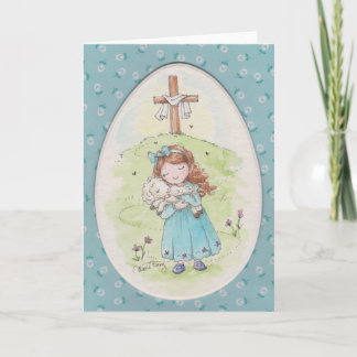 Little Girl Holding a Lamb Easter Morning Karte
