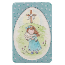 Little Girl Holding a Lamb Easter Morning Magnet