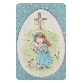 Little Girl Holding a Lamb Easter Morning Magnet