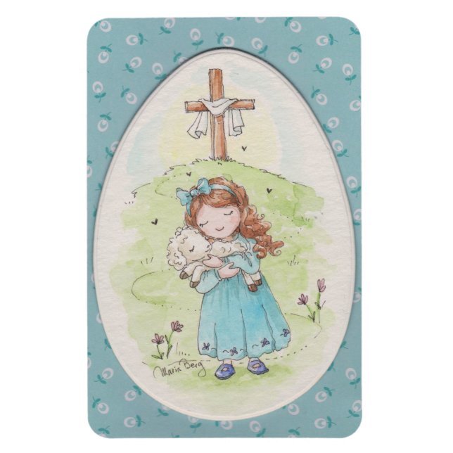Little Girl Holding a Lamb Easter Morning Magnet (Vertikal)