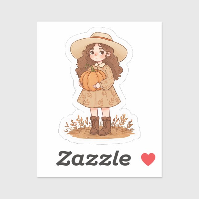 Little girl holding a pumpkin  aufkleber (Blatt)