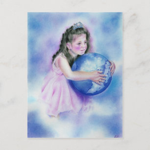 Little Girl Holding Globe Earth Postcard Postkarte