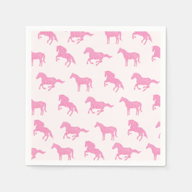 Little Girl Horse Lover Pink Glitter Birthday Serviette (Vorderseite)