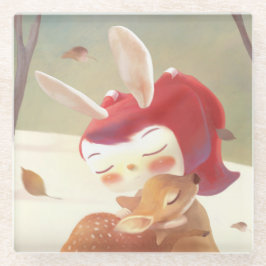 Little Girl Hugging Deer Glasuntersetzer