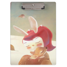 Little Girl Hugging Deer Klemmbrett