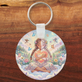 Little Girl Hugging Peaceful Heart Schlüsselanhänger