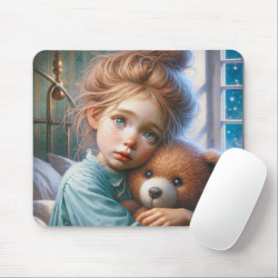 Little Girl Hugging Teddy Bear Mousepad