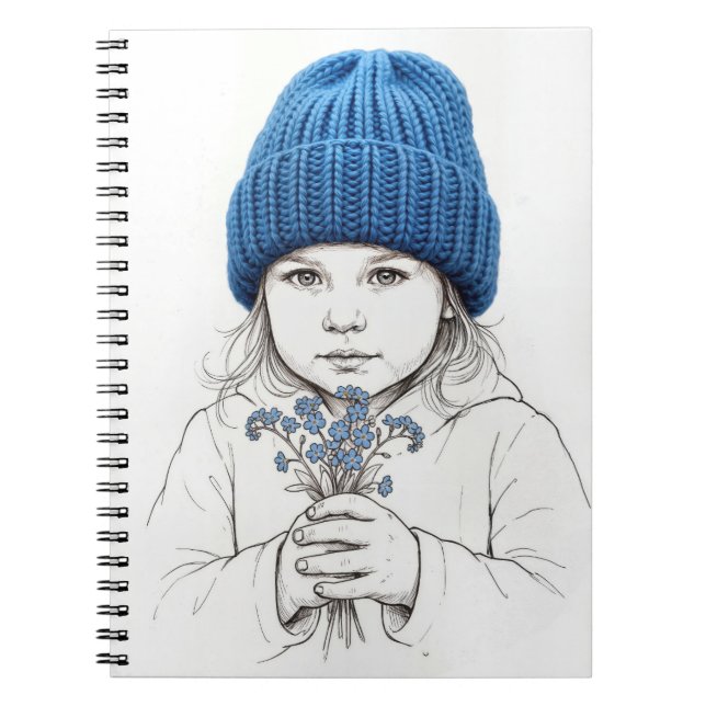 Little Girl In Blue Hat 3-Dimensional Sketch Notizblock (Vorderseite)