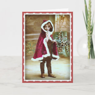 Little Girl in Christmas Cape - Vintage Image Feiertagskarte