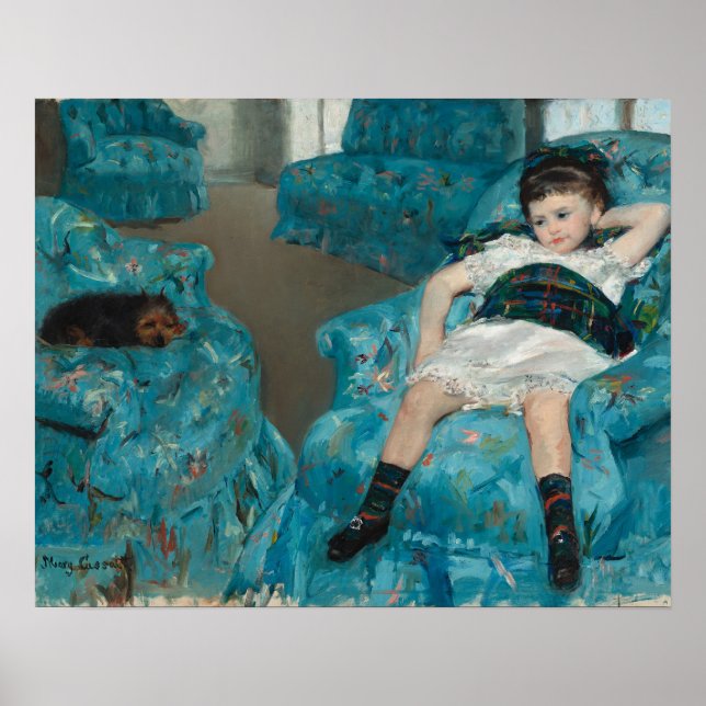 Little Girl in einem blauen Sessel (von Mary Cassa Poster (Vorne)