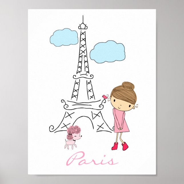 Little Girl in Paris mit Poodle Poster (Vorne)