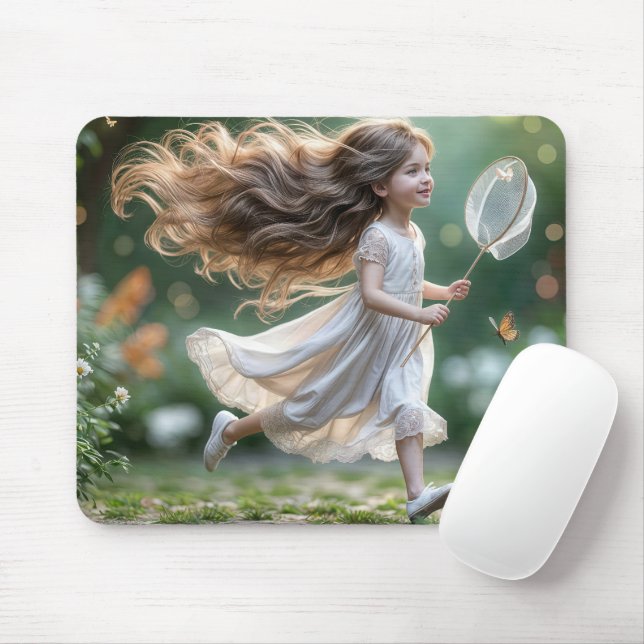 Little Girl jagt Schmetterlinge Mousepad (Mit Mouse)
