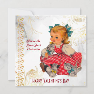 Little Girl Kittens Vintag Purr-Fect Valentin