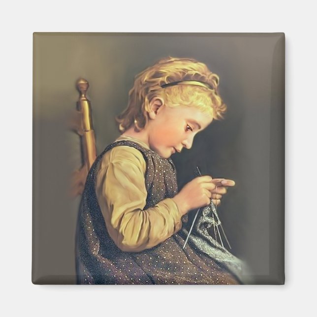 Little Girl Knitting Magnet (Vorne)