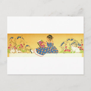 Little Girl liest mit Bundnies Postkarte
