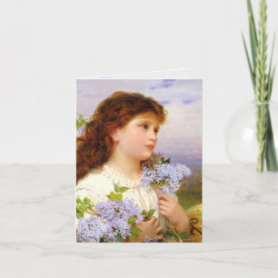 Little Girl mit Lilac Bouquet Vintag Blank Karte
