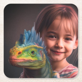 Little Girl mit Lizard Rechteckiger Pappuntersetzer