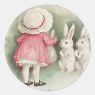 Little Girl Oaster Bunny Rabbit Runder Aufkleber