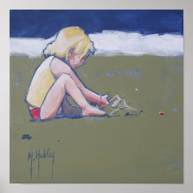 Little Girl on Beach Playing in Sand Poster (Vorne)