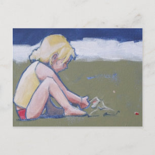 Little Girl on Beach Playing in Sand Postkarte