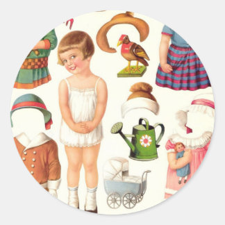Little Girl Paper PuppStickers Runder Aufkleber