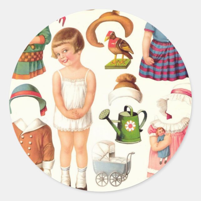 Little Girl Paper PuppStickers Runder Aufkleber (Vorderseite)