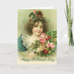 Little Girl Rose und Kleeblatts St.Patrick's Day Karte