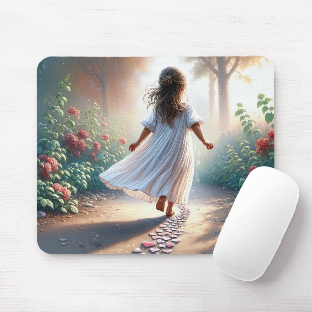 Little Girl Running On a Heart Path Mousepad (Mit Mouse)