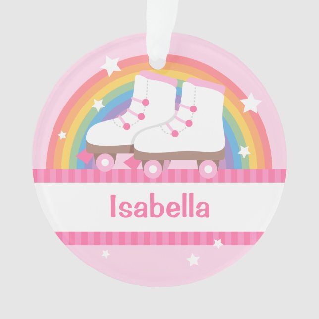 Little Girl Skater Rainbow and Stars Personalisier Ornament (Vorderseite)