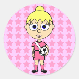Little Girl Soccer Star Pink Blond Hair Runder Aufkleber