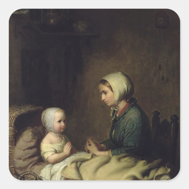 Little Girl Sprichwort Ihre Gebete im Bett Quadratischer Aufkleber (Vorderseite)